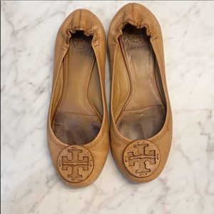 Tory Burch Light Brown Leather “Reva” Ballet Flats